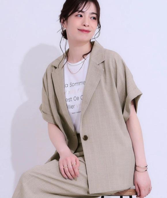 【セットアップ可】麻調半袖ジャケット