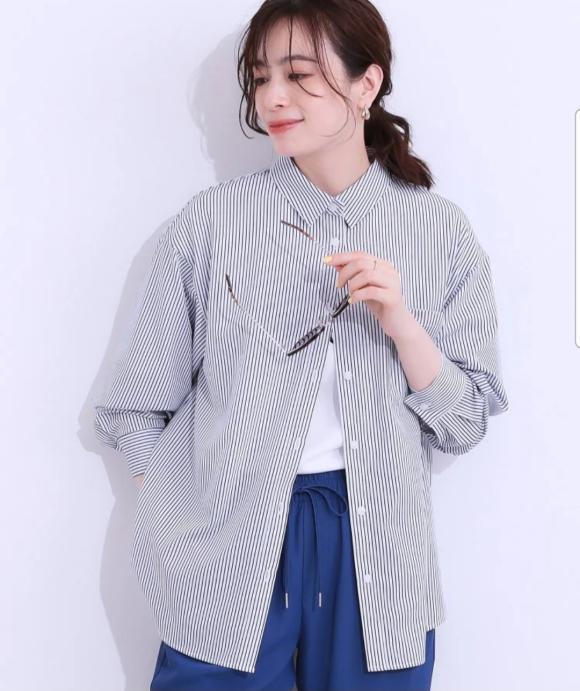 【S-LL/ひんやり/UV/吸水速乾/洗濯後しわになりにくい】ラッシュガードにもなる ストライプ前開きシャツ