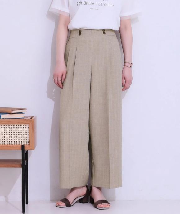 麻調ストライプワイドパンツ