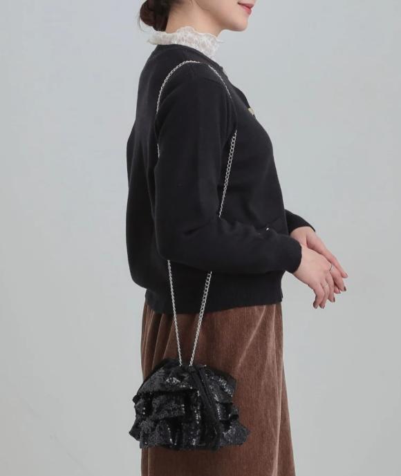 スパンコールフリル巾着ショルダーバッグ