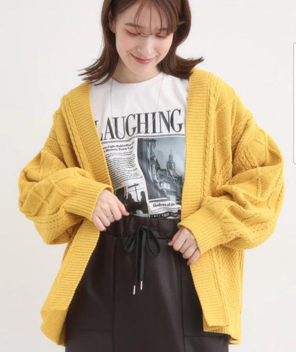 大人の抜け感 ざっくり編み モールケーブルカーディガン