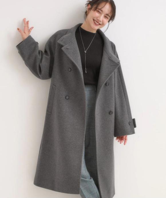大人のきれいめスタイルに ウール調スタンドロングコート
