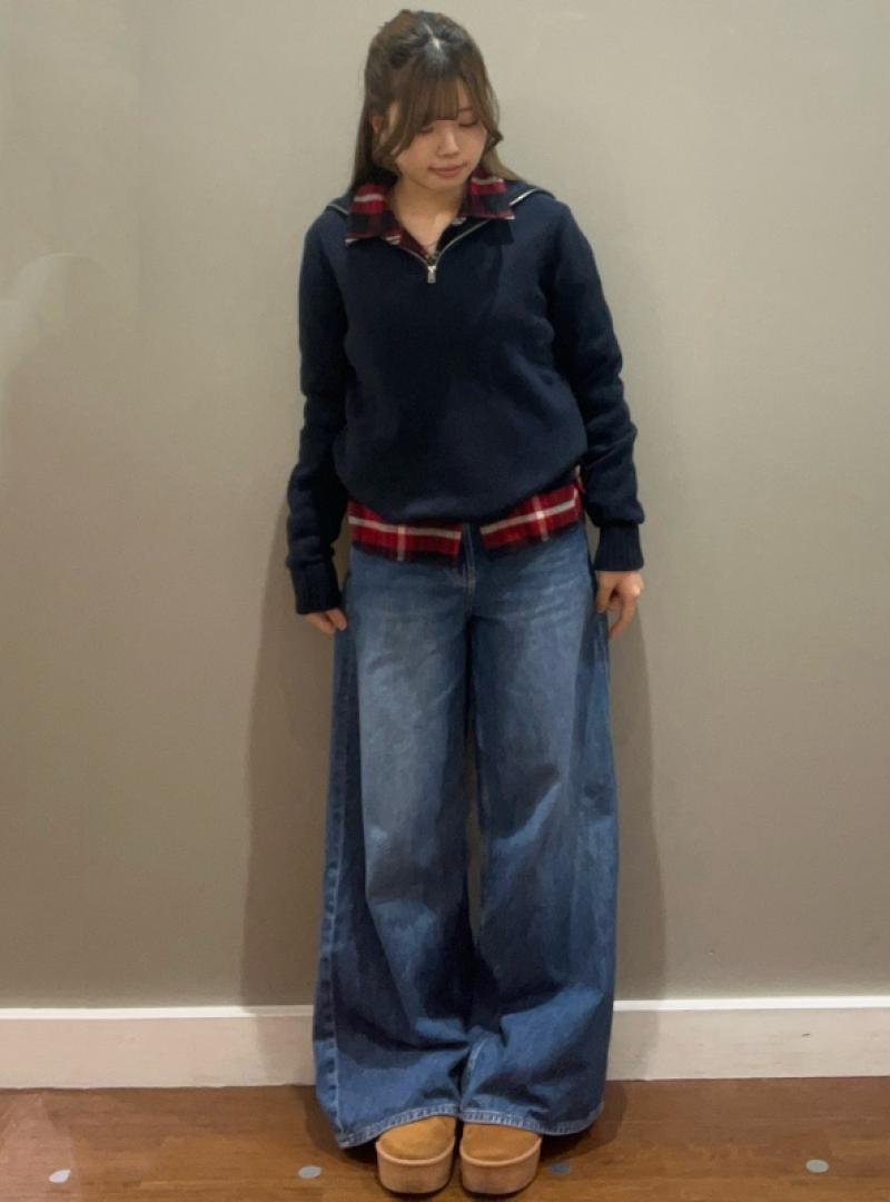 レッド×チェック×ネイビー